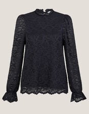 Larna Lace Long Sleeve Stretch Blouse, Blue (NAVY), large