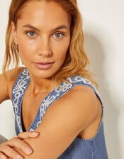 Isolde Embroidered Chambray Cami Top, Blue (DENIM BLUE), large