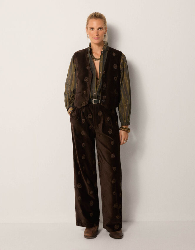 Maison Hotel Kafka Velvet Embroidered Waistcoat, Brown (BROWN), large