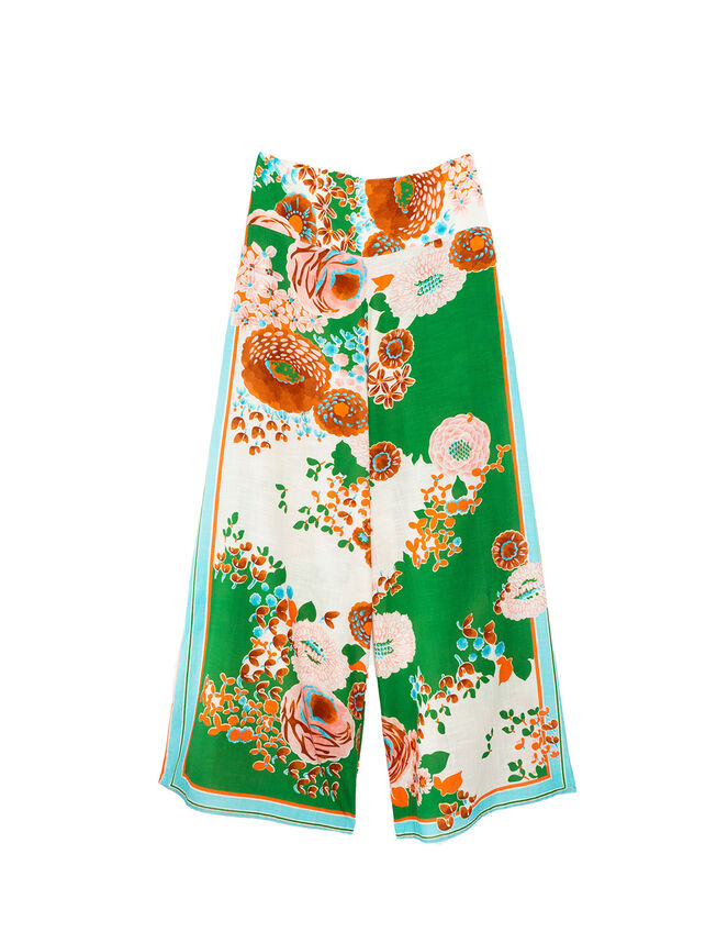 One Hundred Stars Kitsch Bouquet Wide Leg Trousers, Green (GREEN), large