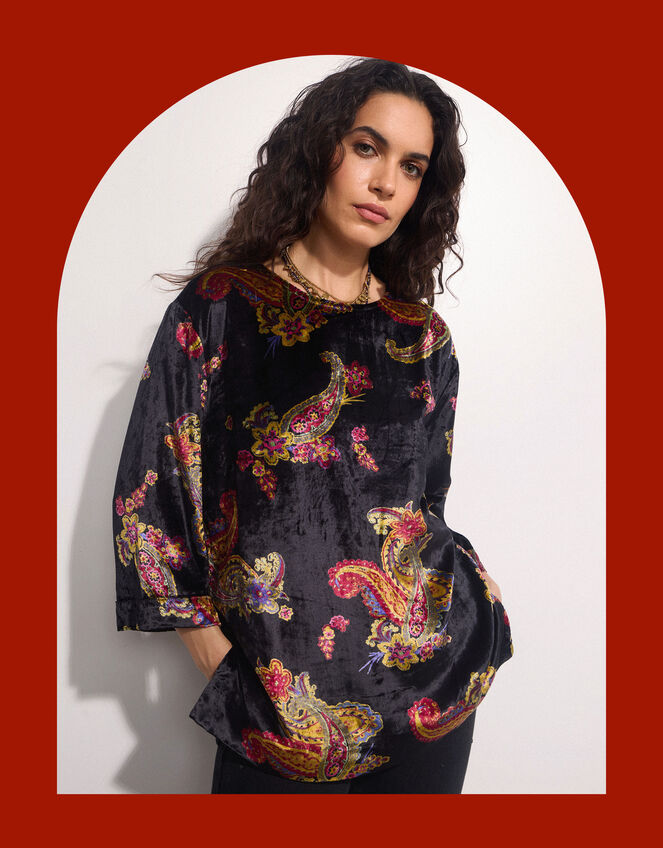 East Lucille Velvet Top, Black (BLACK), large