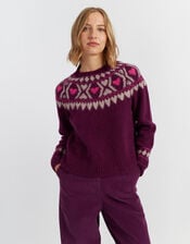 Chinti & Parker Heart Fair Isle Jumper, Red (MULBERRY), large