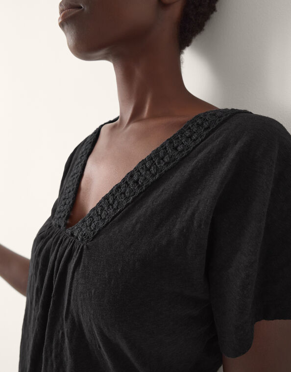 Amaya Crochet V-Neck T-Shirt, Black (BLACK), large