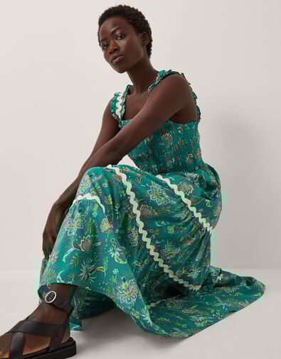 Saoirse Floral Smocked Maxi Dress, SEA GREEN, large