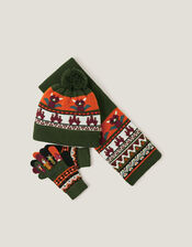 Dragon Novelty Hat Scarf & Gloves Set, Green (GREEN), large