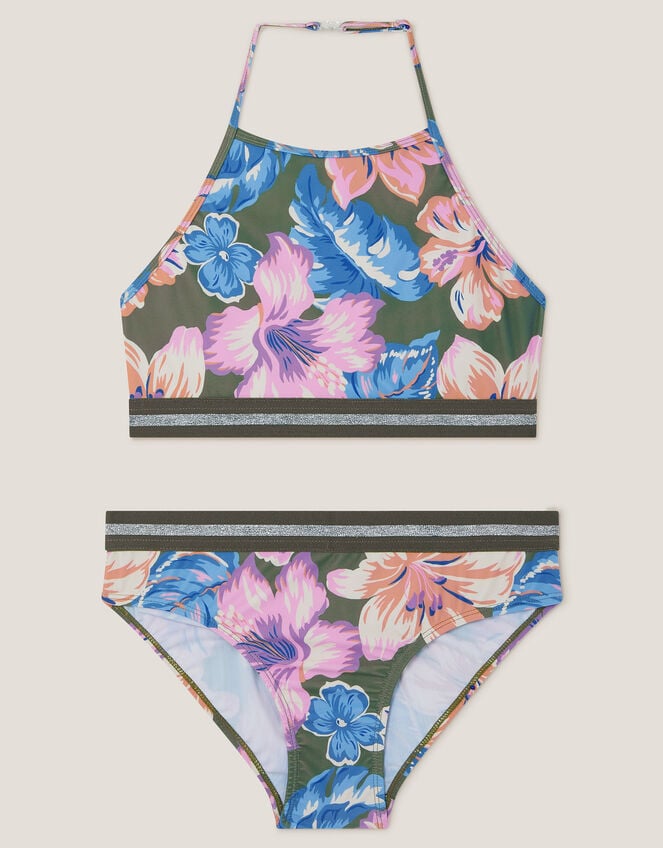Floral Sparkle Bikini Set, Green (KHAKI), large