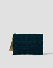 Woven Velvet Zip Pouch, Teal (TEAL), large