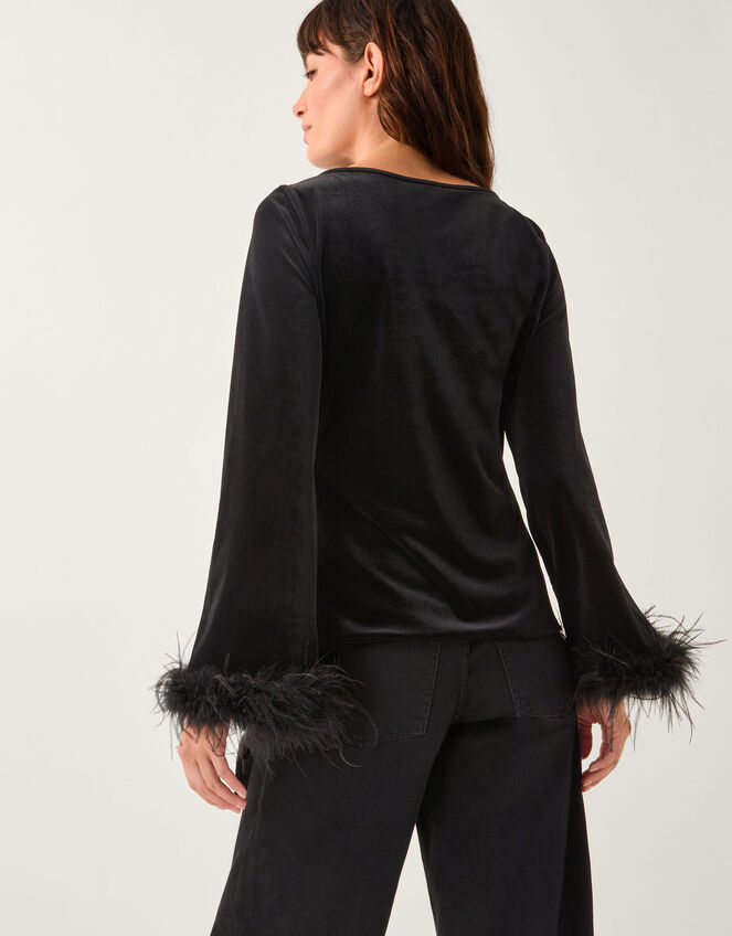 Freya Feather Velvet Top, Black (BLACK), large