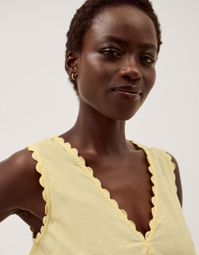 Sunny Sleeveless Scallop Midi Dress, Yellow (YELLOW), large