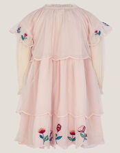 Baby Floral Embroidered Scallop Tier Dress, Ivory (IVORY), large