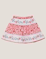 Floral Print Tiered Skirt, Orange (CORAL), large