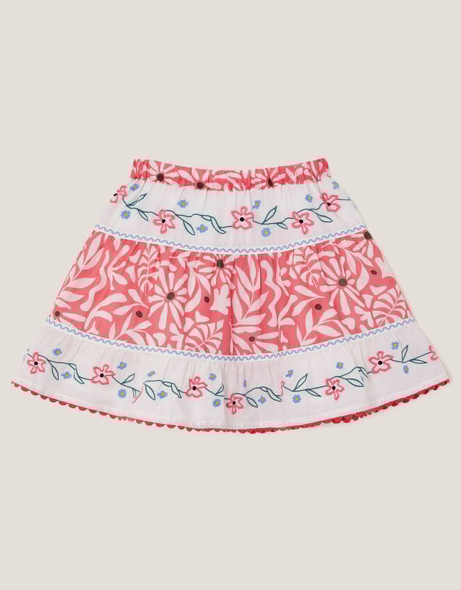 Floral Print Tiered Skirt, Orange (CORAL), large