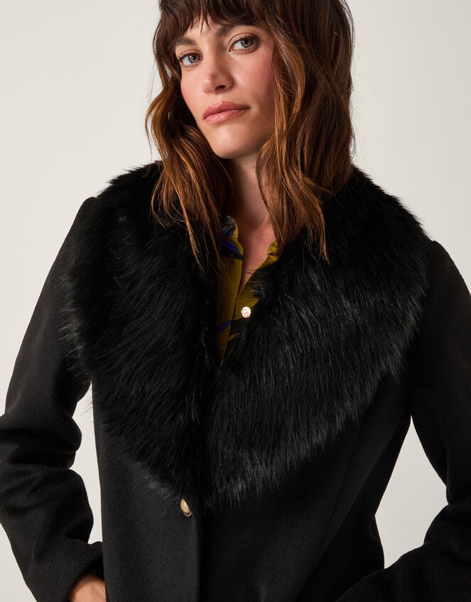 Fearne Faux Fur Collar Long Coat, Black (BLACK), large