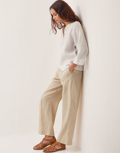Jolie Short Linen Wide Leg Trousers, Natural (NATURAL), large