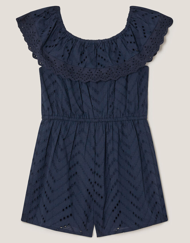 Frilly Broderie Playsuit, Blue (NAVY), large
