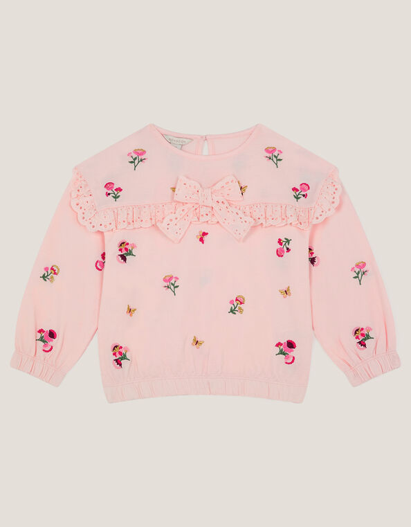 Floral Broderie Bow Sweatshirt, Pink (PINK), large
