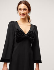 Blair Velvet Bow Long Sleeve Mini Dress, Black (BLACK), large