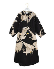One Hundred Stars Stork Print Midi Dress, Black (BLACK), large