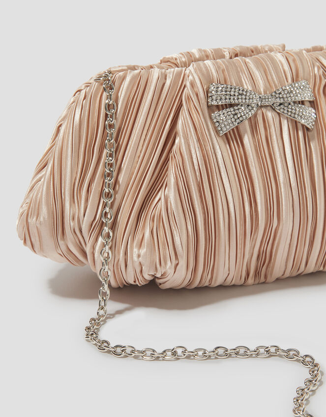 Pen Plisse Satin Clutch Bag, Pink (BLUSH), large
