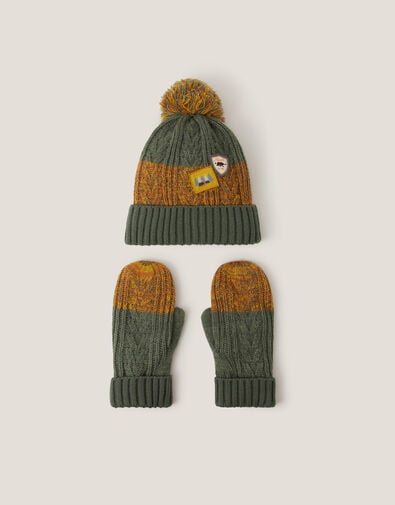 Adventure Bobble Hat & Mittens Set, Brown (BROWN), large