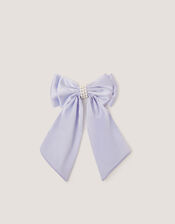 Long Pearl Satin Bow Hair Clip, Blue (PALE BLUE), large