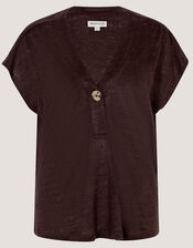 Lucy Linen T-Shirt, Brown (CHOCOLATE), large