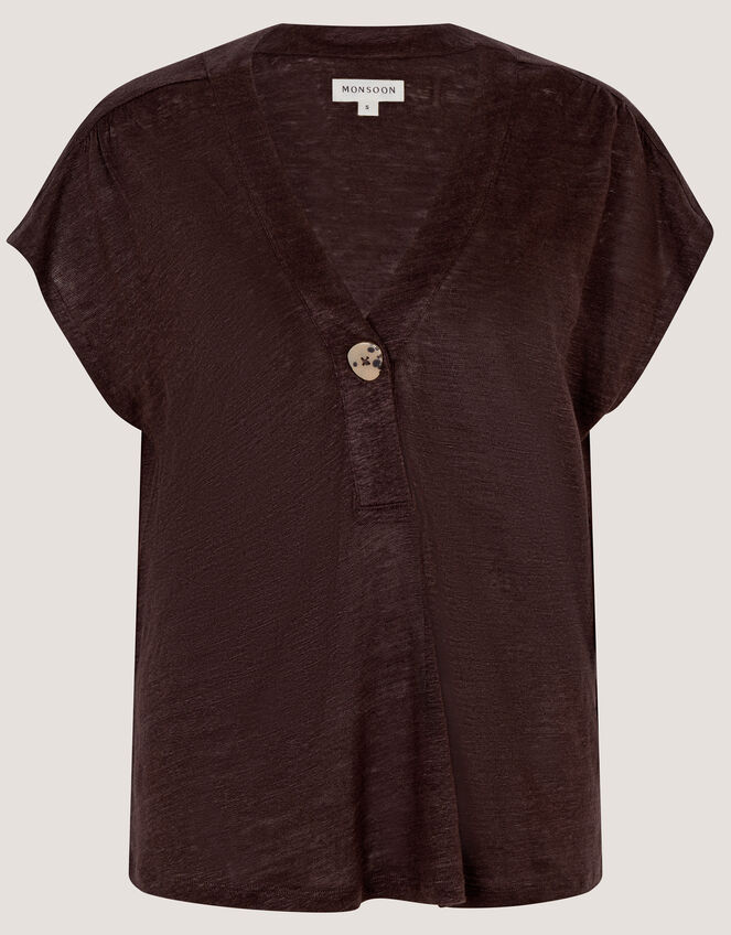 Lucy Linen T-Shirt, Brown (CHOCOLATE), large