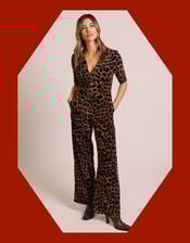 Traffic People Clan Leopard Print Jumpsuit, Black (BLACK), large