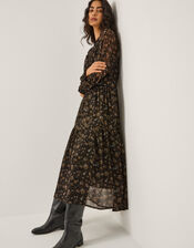 Clara Dotwork Print Midi Dress, Black (BLACK), large