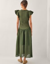 Dee Drop Waist Midi Dress, Green (KHAKI), large