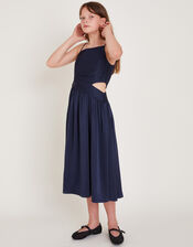 Satin Cut-Out Prom Dress, Blue (NAVY), large