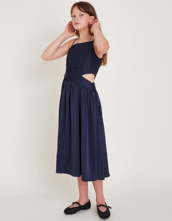 Satin Cut-Out Prom Dress, Blue (NAVY), large