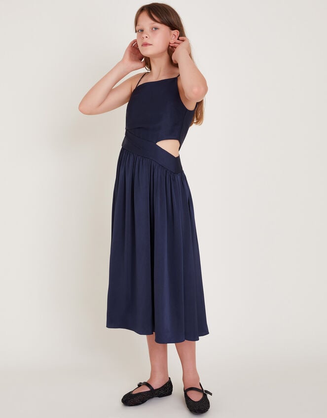 Satin Cut-Out Prom Dress, Blue (NAVY), large