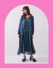 East Bridget Print Long Sleeve Maxi Dress, Teal (TEAL), large