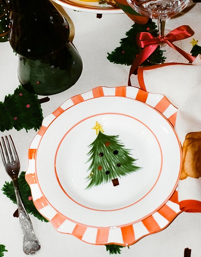Anna + Nina Candy Cane Scallop Dinner Plate, , large