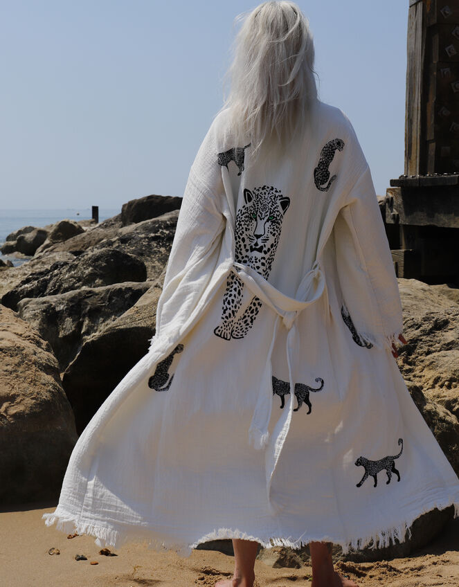 Meraki Beach Wild Leopard Kimono Robe, Cream (CREAM), large