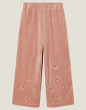 Embellished Velour Wide Leg Trousers, Pink (PINK), large