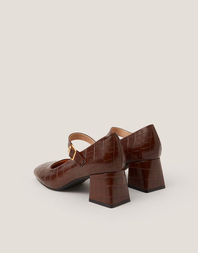 Jill Faux Croc Mary Jane Heels, Brown (CHOCOLATE), large
