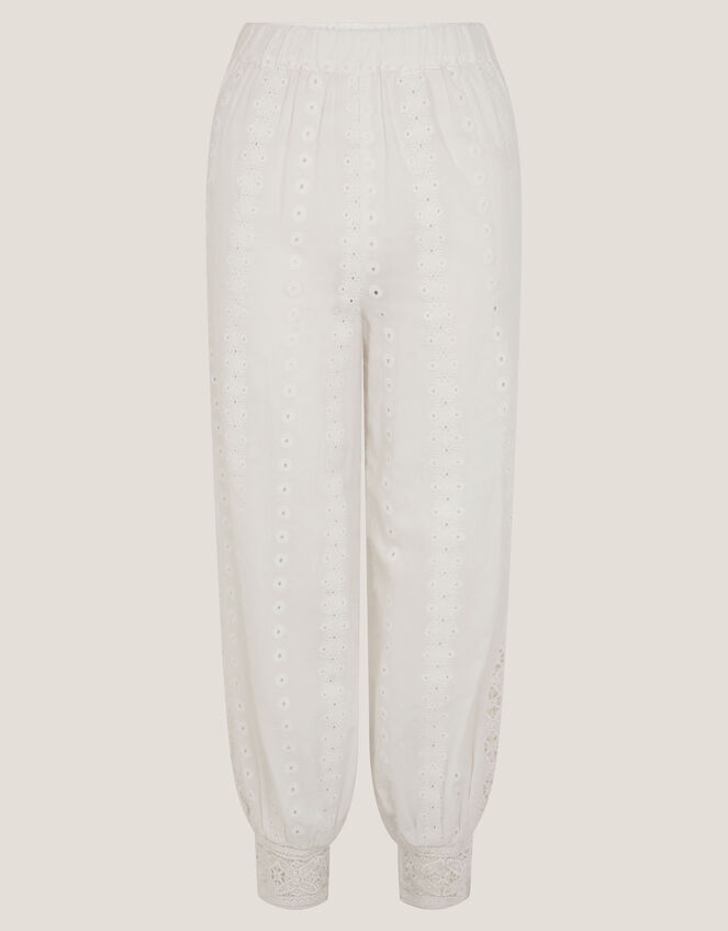 Rani Schiffly Embroidered Cotton Joggers, Ivory (IVORY), large