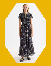 Scotch & Soda Print Gathered Maxi Dress, Blue (NAVY), large