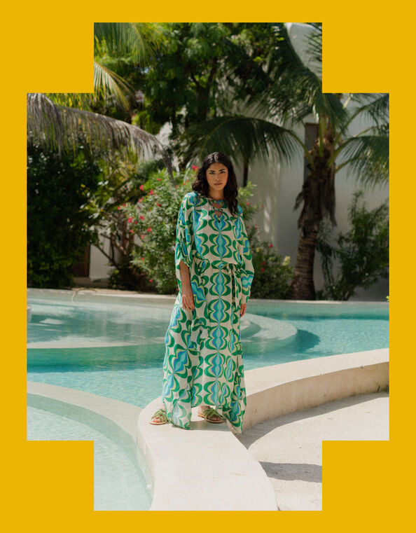 Sundress Lavande Printed Maxi Kaftan, Green (GREEN), large