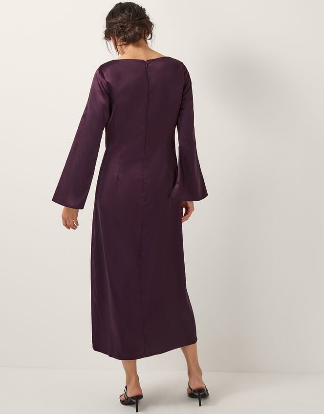 Callie Floral Satin Long Sleeve Midi Dress, Purple (PURPLE), large