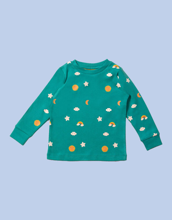 Little Green Radicals Sky Print Pyjamas Set, Blue (TURQUOISE), large