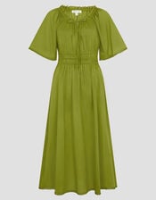Nora Short Sleeve Cotton Midi Dress, Green (GREEN), large
