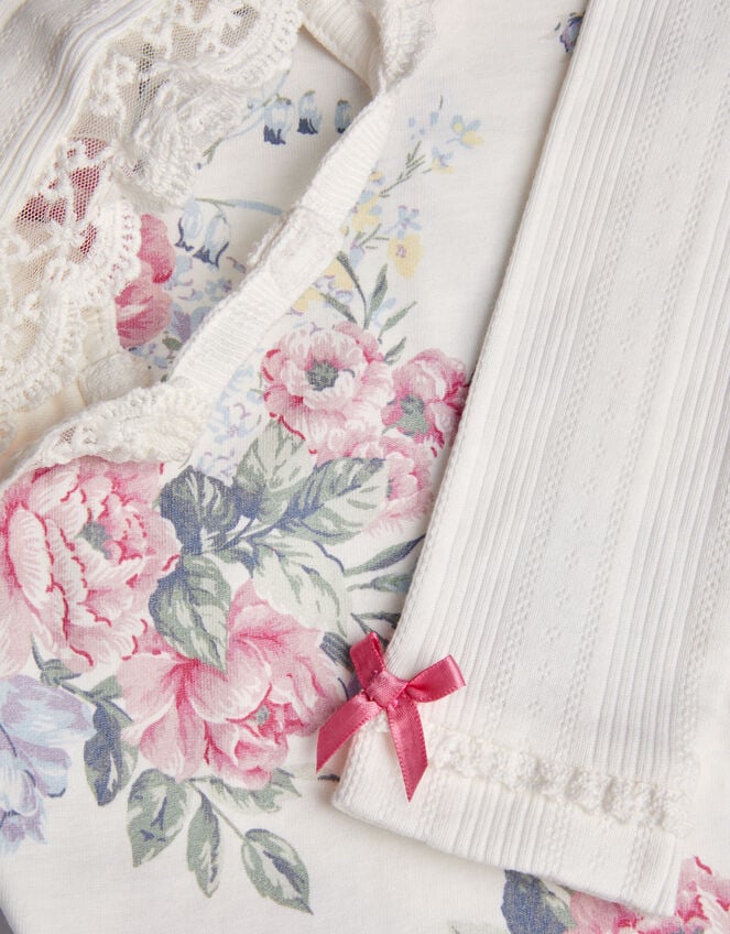 3-Piece Newborn Floral Pointelle Set, Ivory (IVORY), large