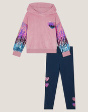 Sequin Heart Velour Hoodie & Leggings Set, Pink (PINK), large