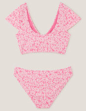 Floral Jacquard Short Sleeve Swim Set, Pink (PINK), large