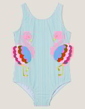 Baby Flamingo Stripe Swimsuit, Blue (AQUA), large