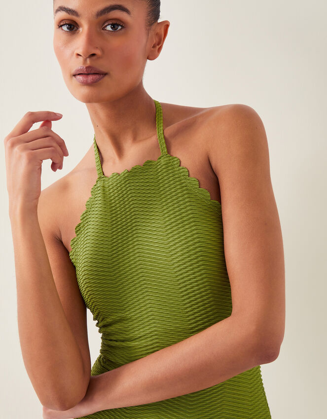 Alina Scallop Halter Swimsuit, Green (GREEN), large