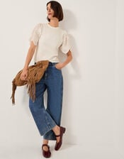 Mel Appliqu&eacute; Sleeve Jersey T-Shirt, Ivory (IVORY), large